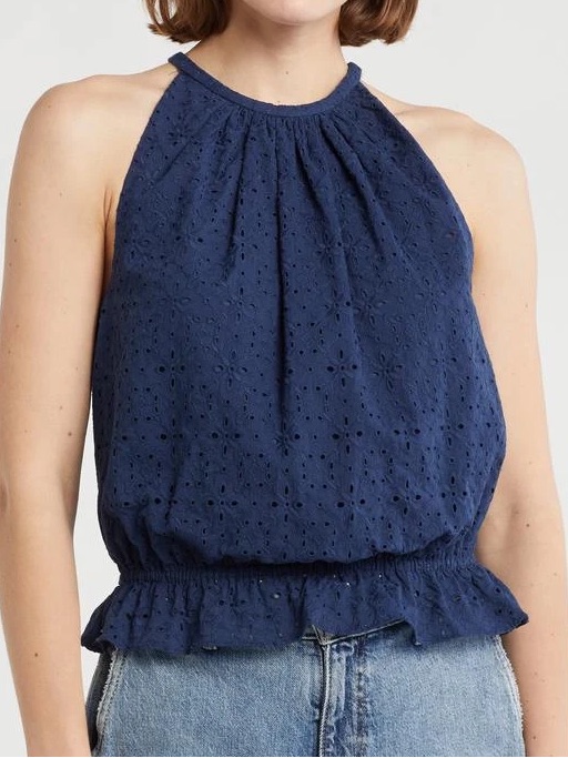 Ramy Brook Sidnee Navy Eyelet Sleeveless Cotton Tank Top